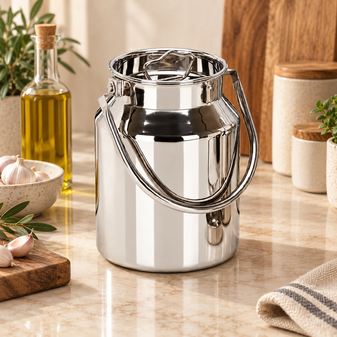 Stainless Steel Can oil with Lid &amp; Carry Handle – 1L, 3L &amp; 5L