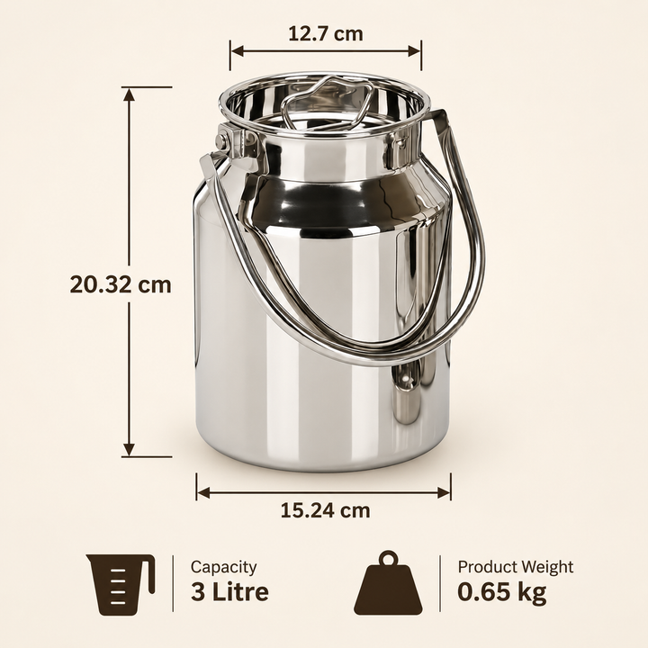 Stainless Steel Can oil with Lid &amp; Carry Handle – 1L, 3L &amp; 5L