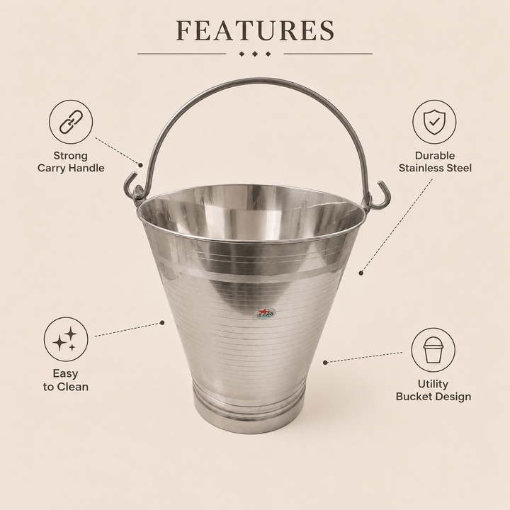 Nutristar stainless steel utility bucket with strong carry handle