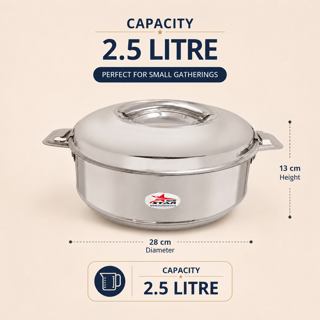 Nutristar stainless steel insulated casserole with lid and twin side handles