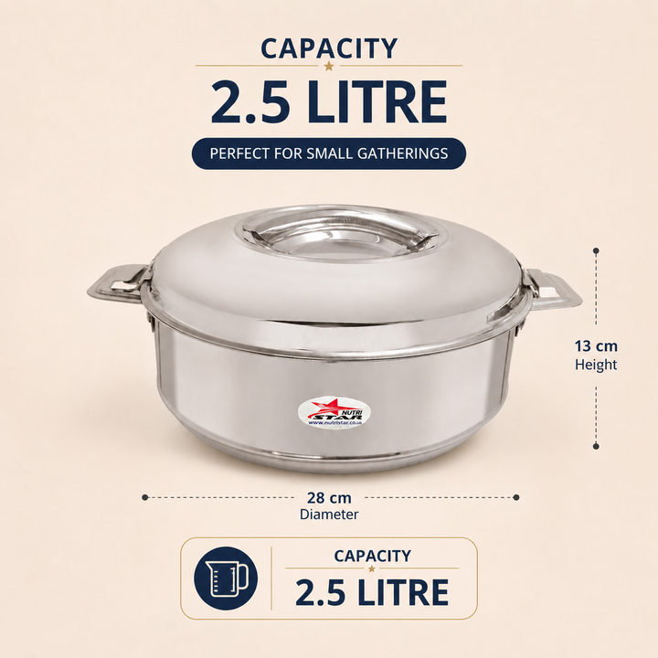 Nutristar stainless steel insulated casserole with lid and twin side handles