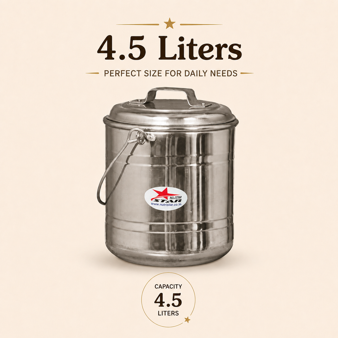 Nutristar stainless steel storage container with lid and carry handle 4.5L