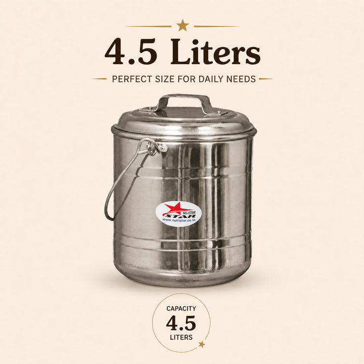 Nutristar stainless steel storage container with lid and carry handle 4.5L