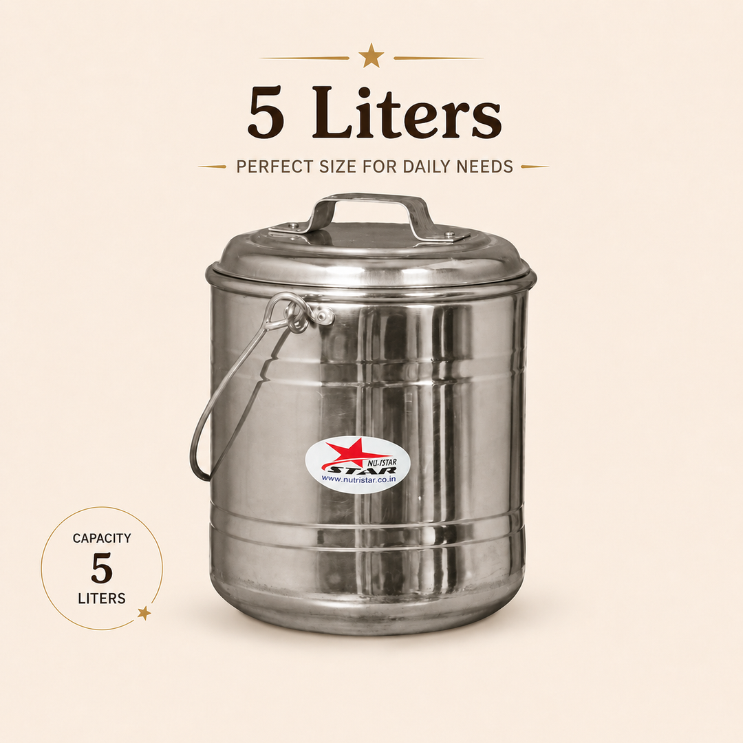 Nutristar stainless steel storage container with lid and carry handle 5L