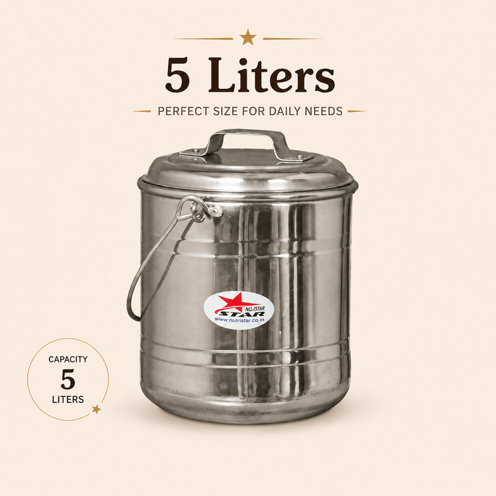 Nutristar stainless steel storage container with lid and carry handle 5L