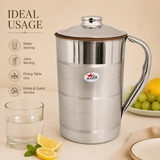 Nutristar stainless steel water jug with lid and curved handle