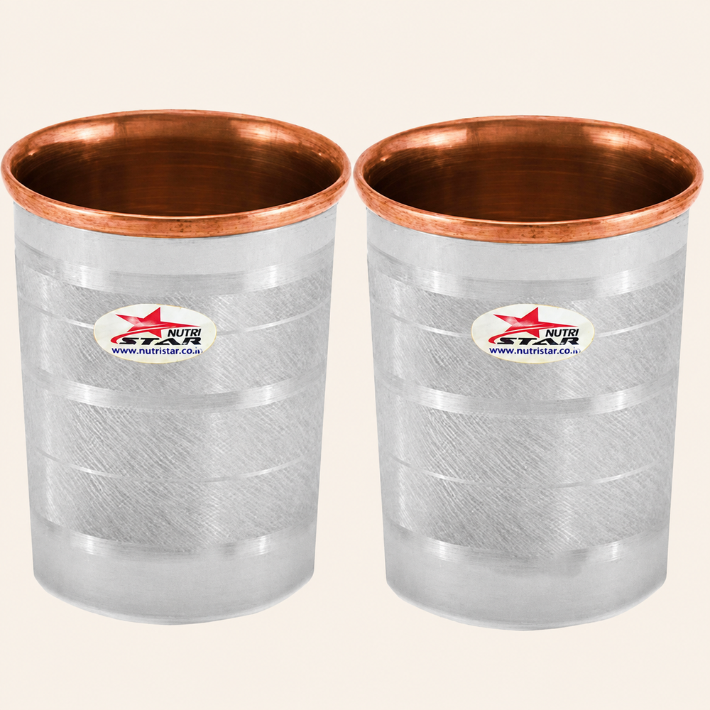 Nutristar stainless steel drinking glasses with copper inner lining and dual tone finish