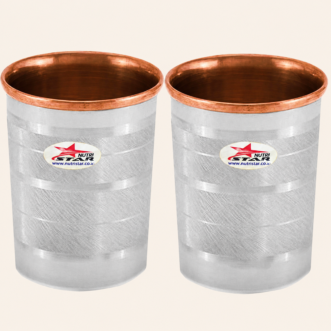 Nutristar stainless steel drinking glasses with copper inner lining and dual tone finish
