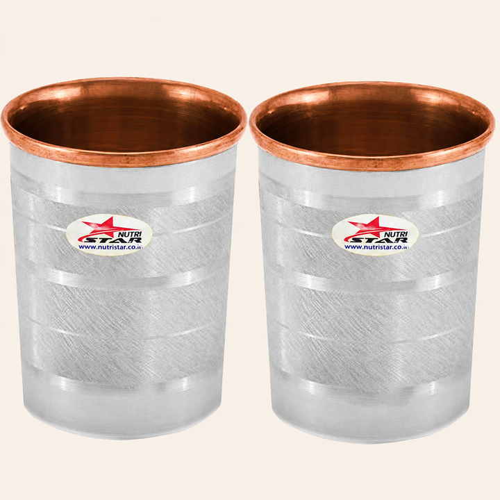 Nutristar stainless steel drinking glasses with copper inner lining and dual tone finish
