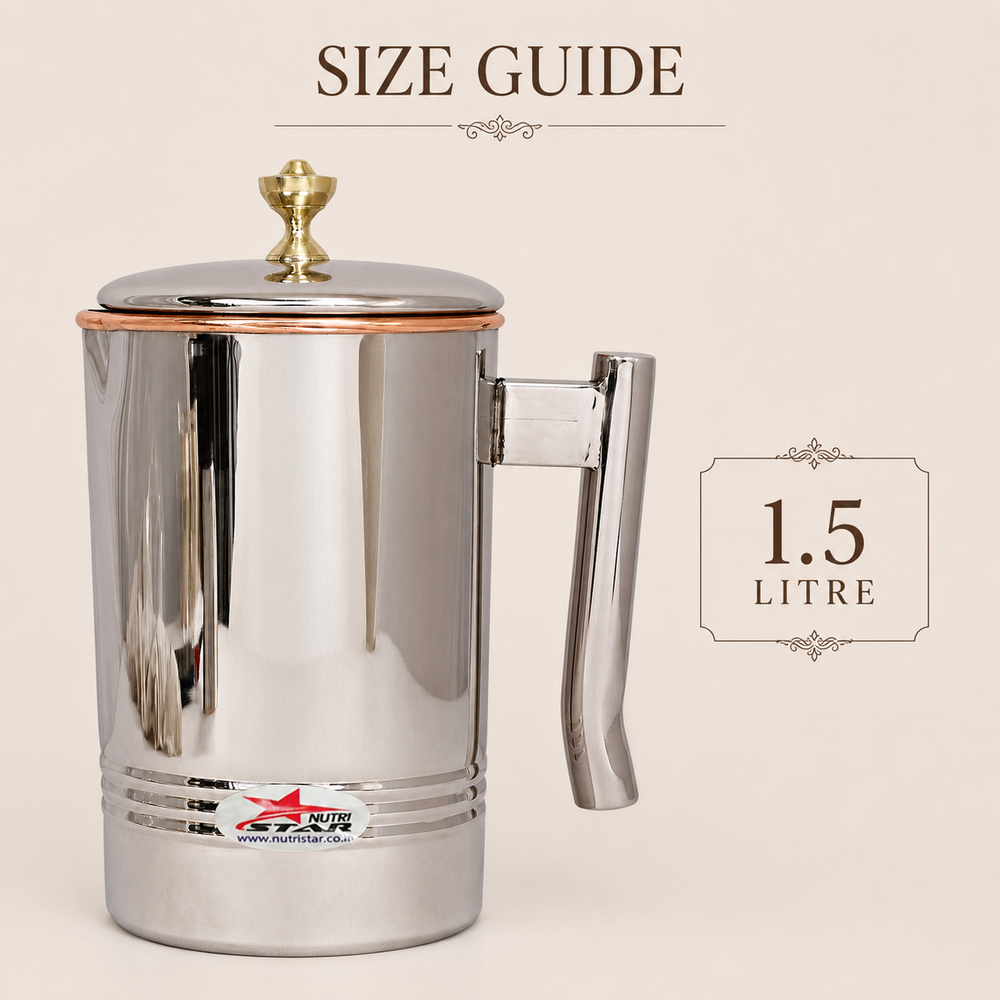 Nutristar stainless steel water jug with lid copper rim and sturdy handle