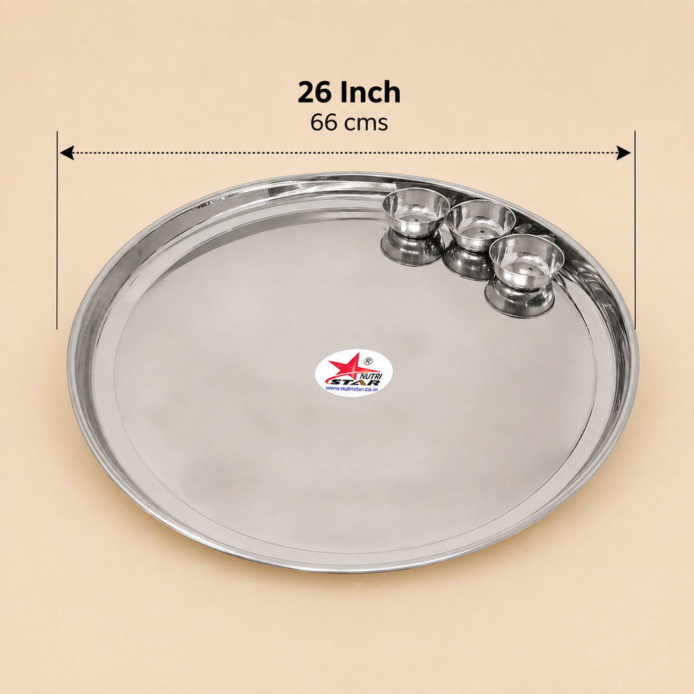 Nutristar stainless steel Maharaja thali with 3 katoris large serving tray