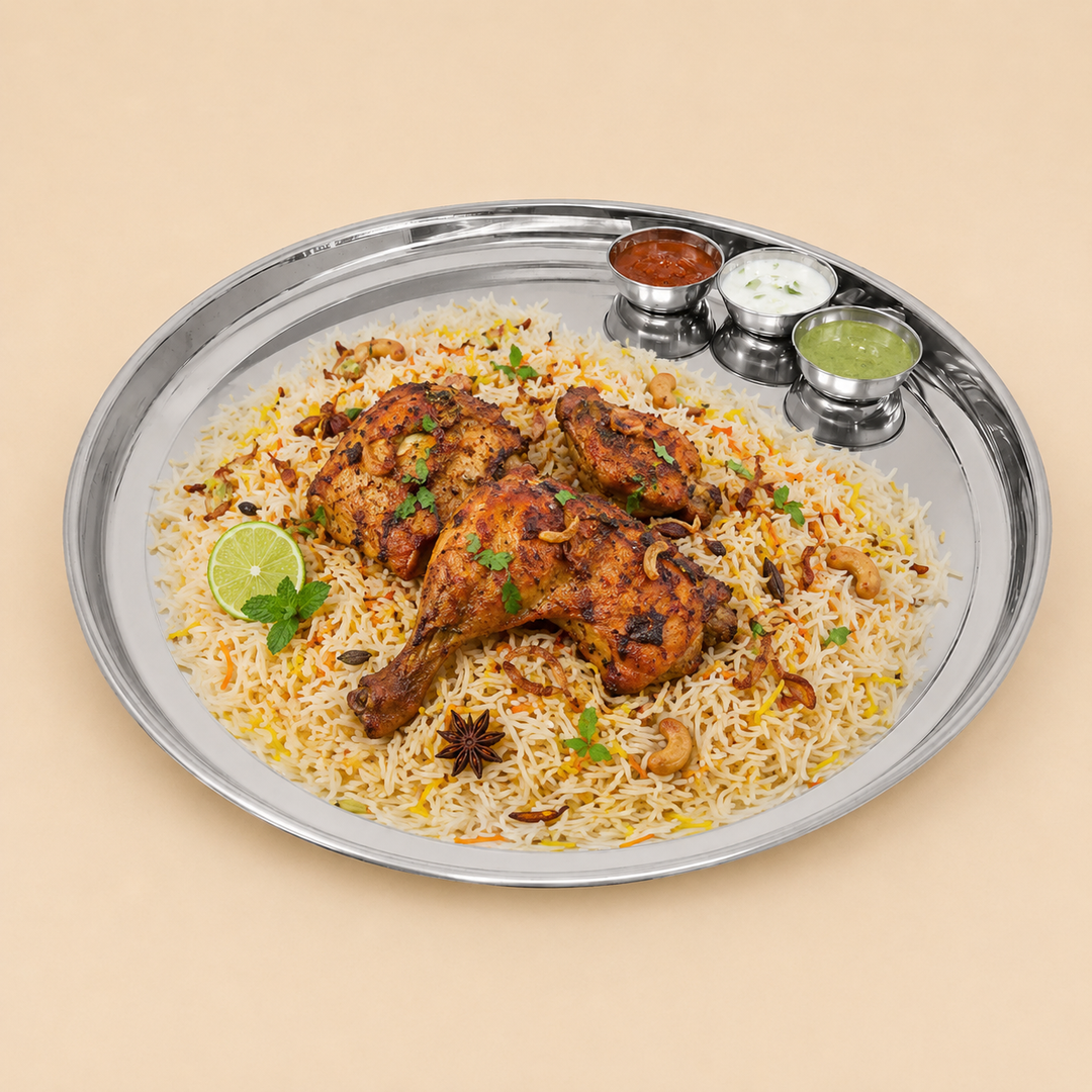 Nutristar stainless steel Maharaja thali with 3 katoris large serving tray