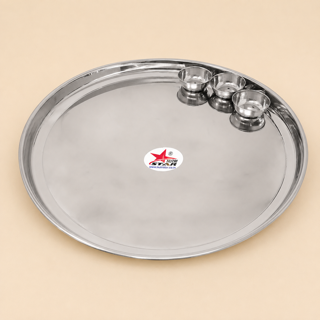 Nutristar stainless steel Maharaja thali with 3 katoris large serving tray