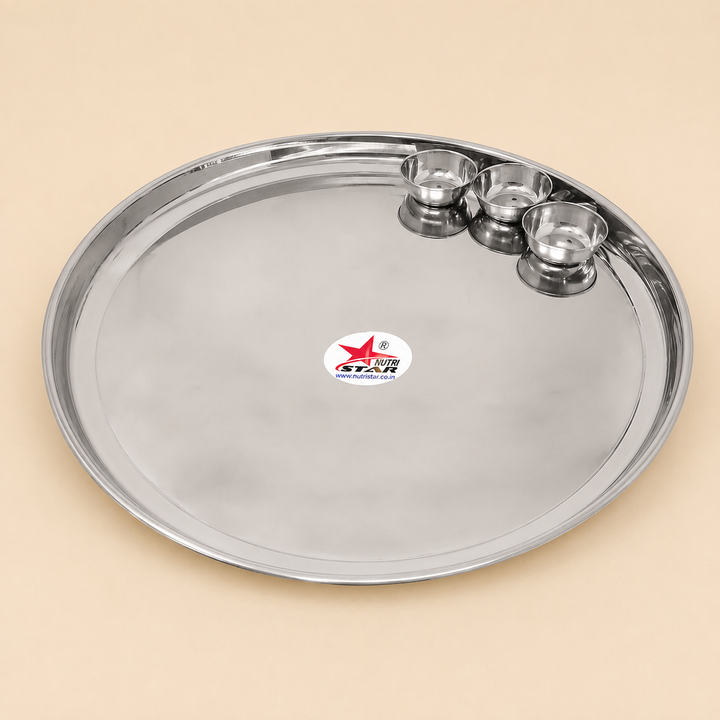 Nutristar stainless steel Maharaja thali with 3 katoris large serving tray