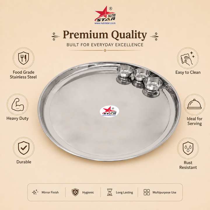 Nutristar stainless steel Maharaja thali with 3 katoris large serving tray