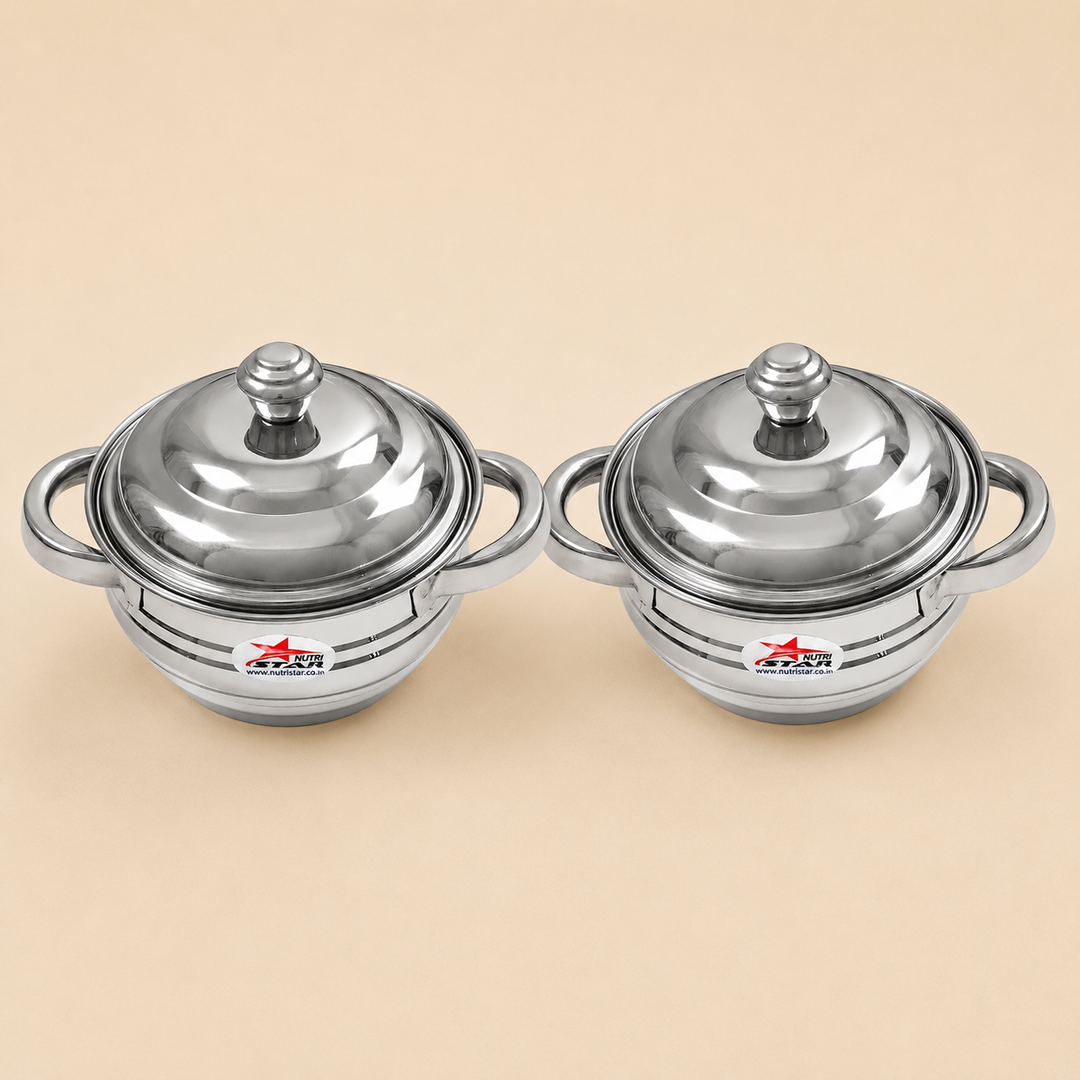 Nutristar stainless steel serving casserole with lid and side handles