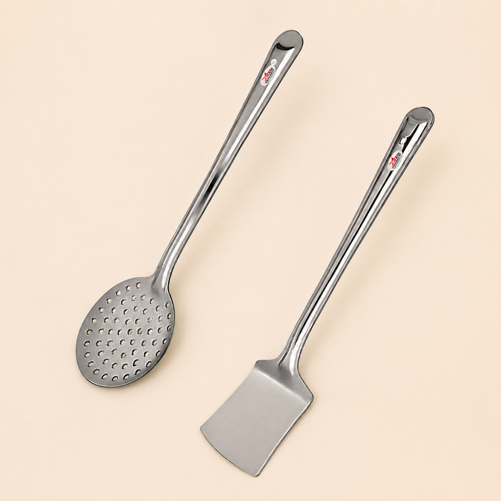 Nutristar stainless steel skimmer and flat turner 2 piece kitchen tool set