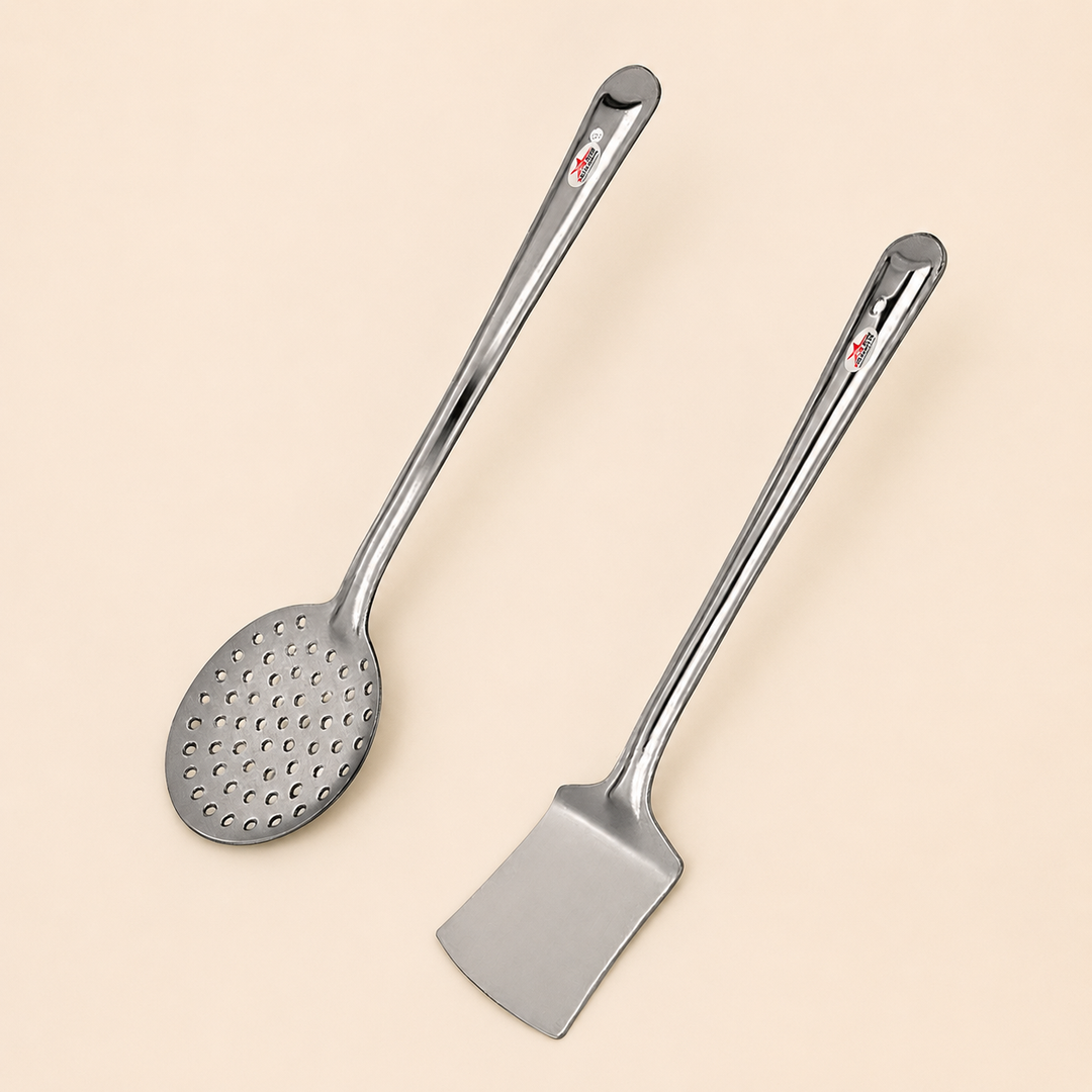 Nutristar stainless steel skimmer and flat turner 2 piece kitchen tool set