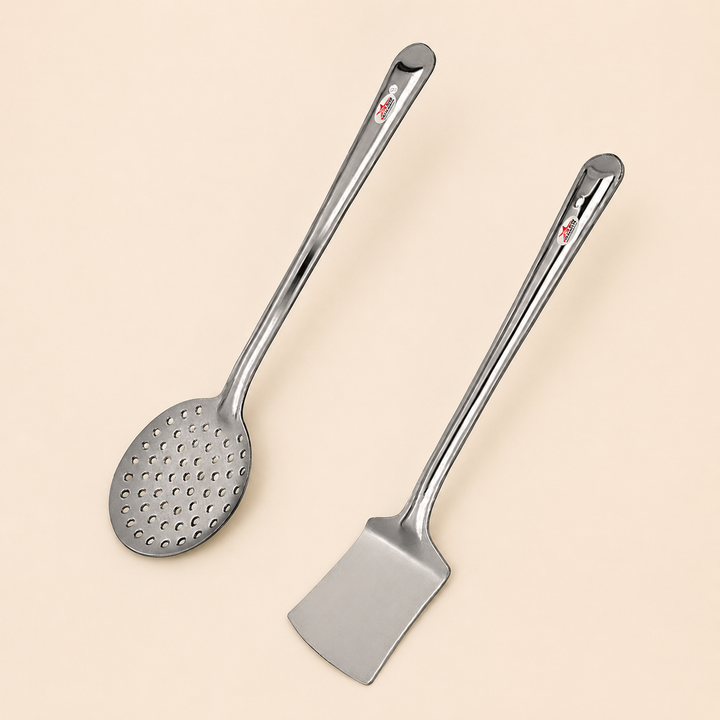 Nutristar stainless steel skimmer and flat turner 2 piece kitchen tool set