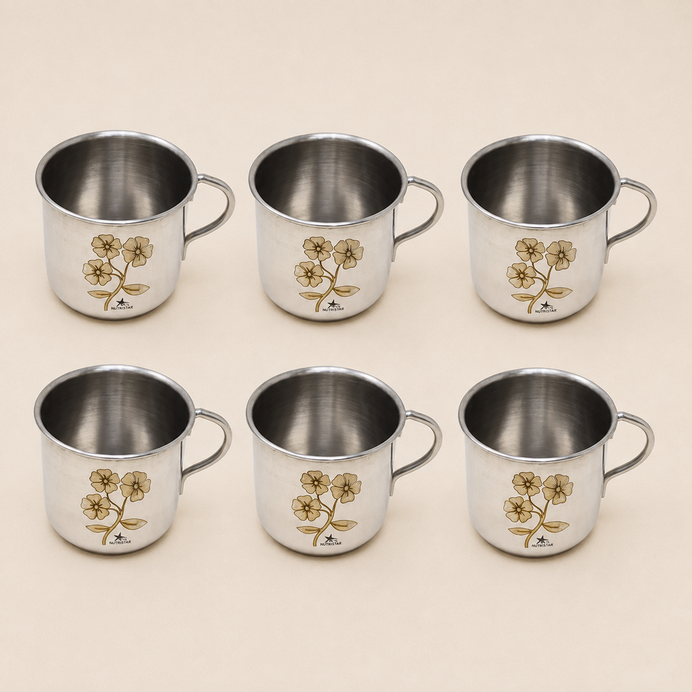 Nutristar stainless steel floral tea cup with handle