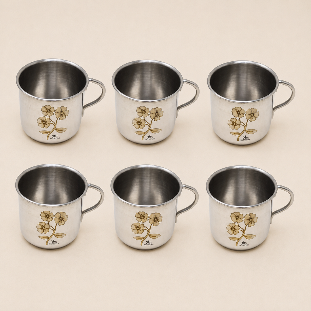Nutristar stainless steel floral tea cup with handle