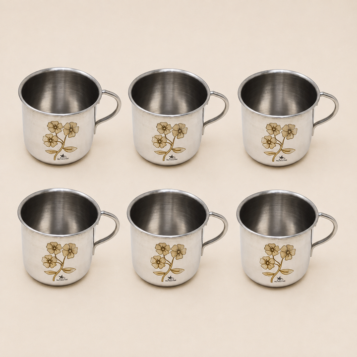 Nutristar stainless steel floral tea cup with handle