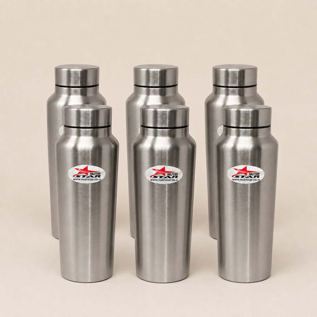 Nutristar 1 litre stainless steel water bottle with brushed finish and screw-style cap