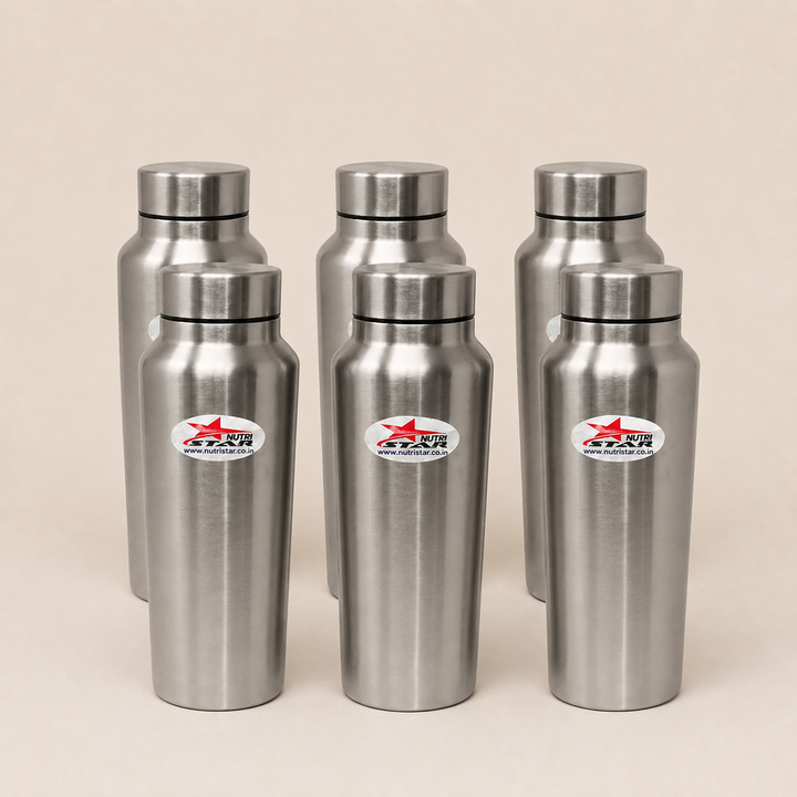Nutristar 1 litre stainless steel water bottle with brushed finish and screw-style cap