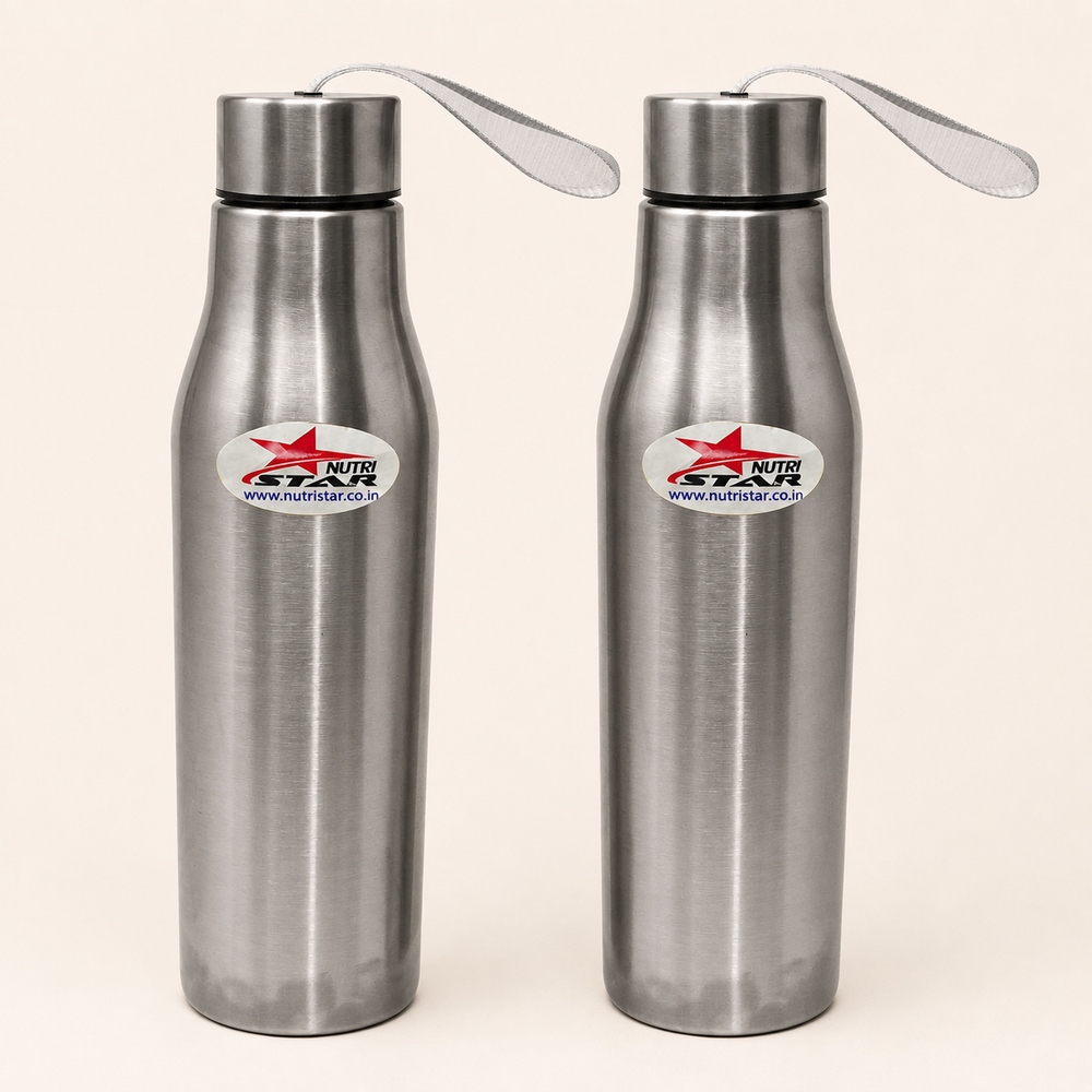 Nutristar stainless steel water bottle with carry strap 1 litre