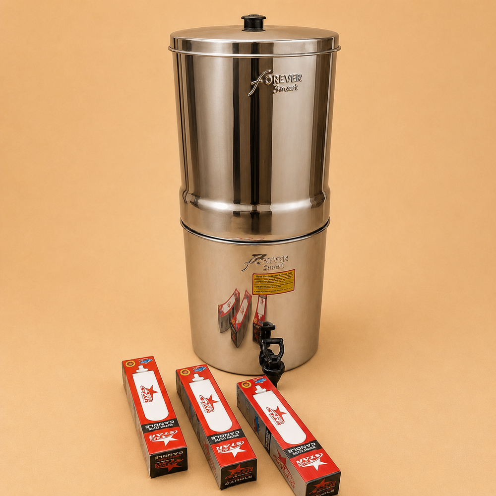 Nutristar stainless steel gravity water filter with tap and upper filtration chamber