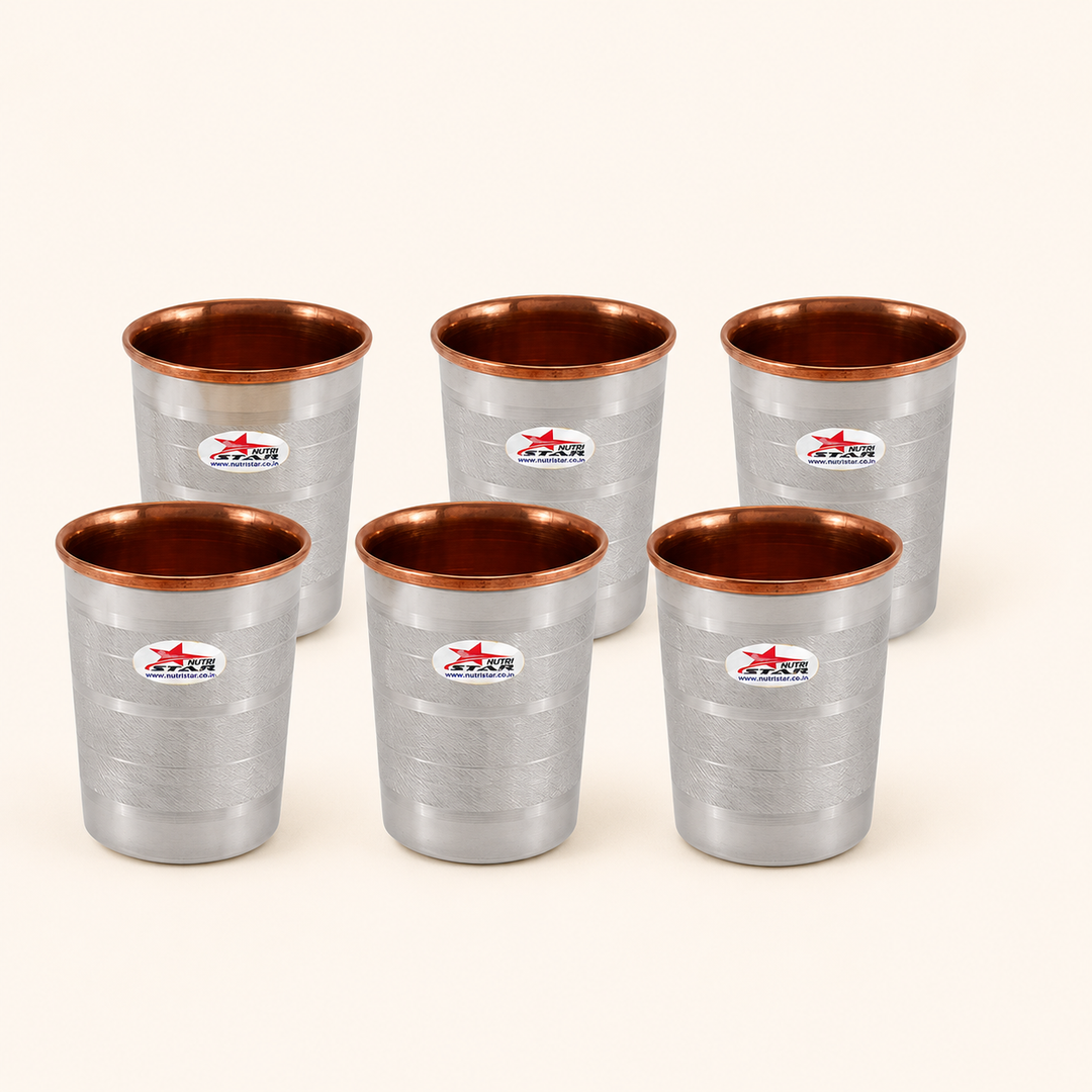 Nutristar stainless steel drinking glasses with copper inner lining and dual tone finish