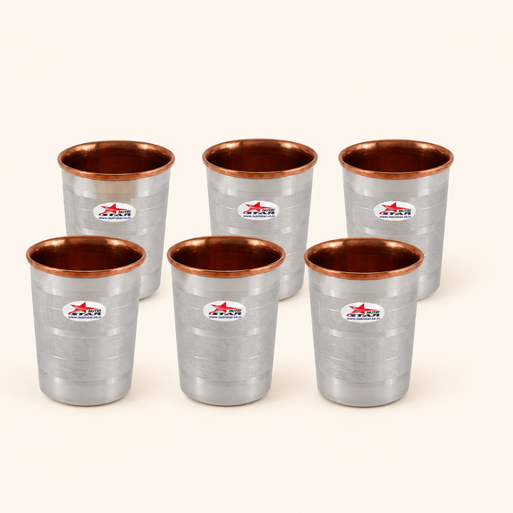 Nutristar stainless steel drinking glasses with copper inner lining and dual tone finish