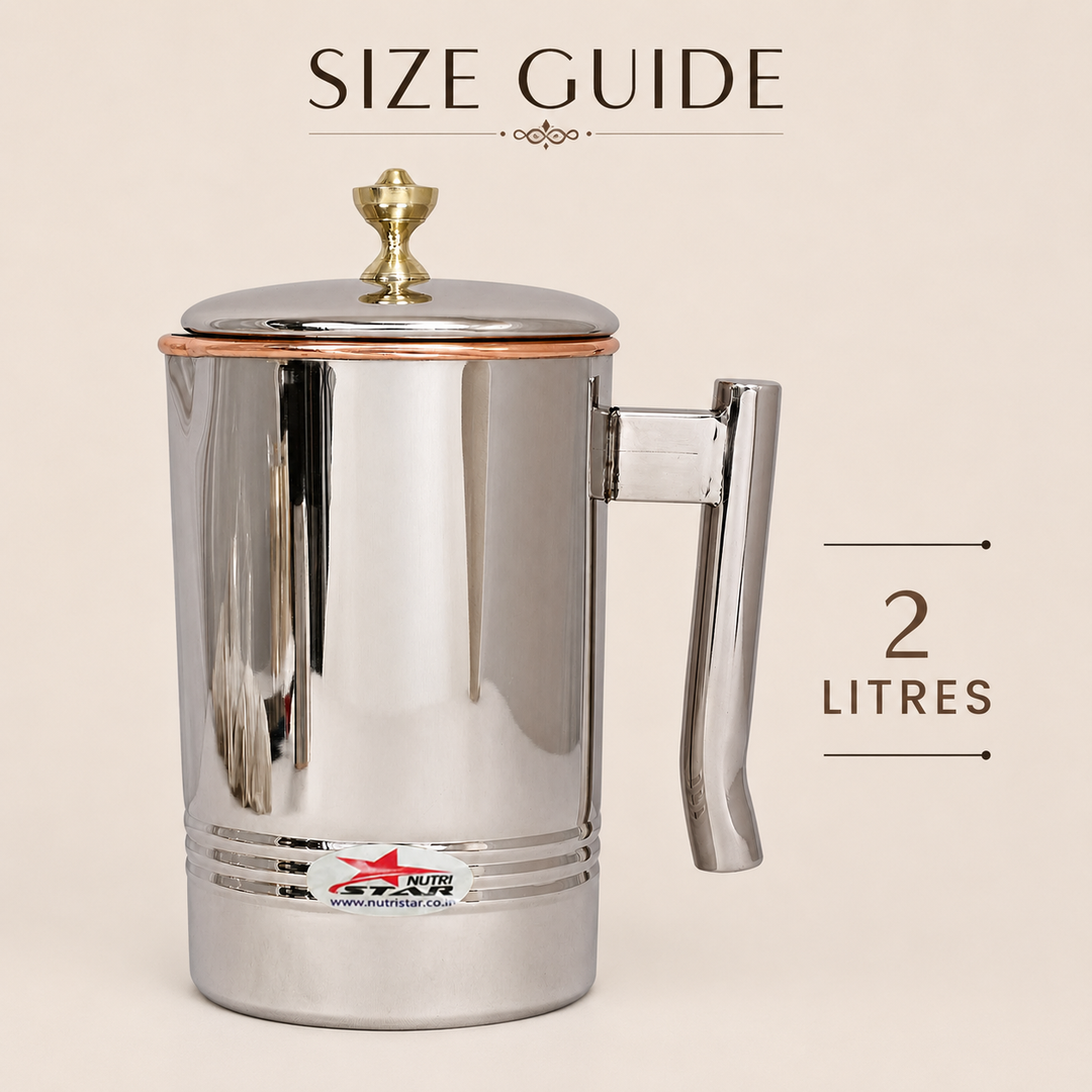 Nutristar stainless steel water jug with lid copper rim and sturdy handle