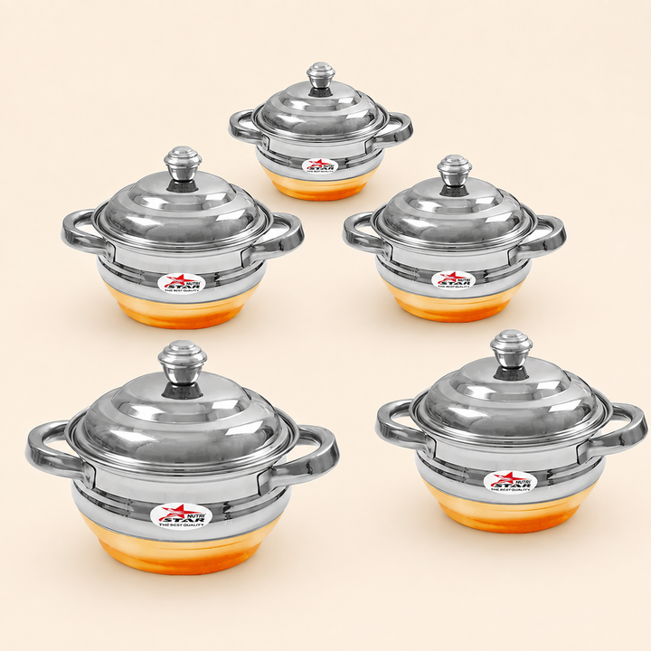 Nutristar stainless steel serving casserole set with copper bottom and lids 5 piece