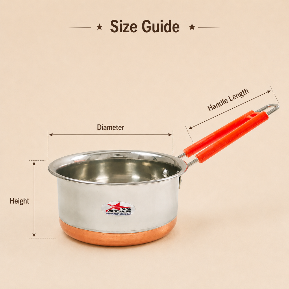 Nutristar stainless steel saucepan with copper bottom and orange long handle