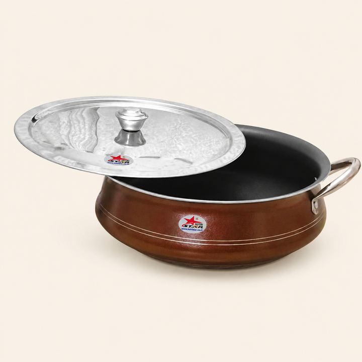 Nutristar Non-Stick Kadai with Stainless Steel Lid &amp; Side Handles – 13, 15 &amp; 17 Inch