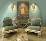Royal German Silver Chowki Set with Velvet Cushions – Traditional Pooja Seating