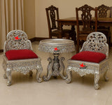 Handcrafted German Silver Chowki Set with Velvet Cushions – Traditional Seating