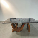 Modern Marble Top Dining Table with Designer Wooden Base