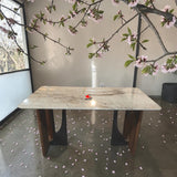 Premium Marble Top Dining Table with Dual Designer Base