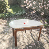 Round Marble Finish Dining Table with Wooden Legs