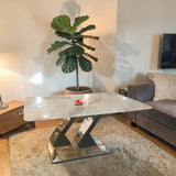 Modern Marble Dining Table with Sculpted Metal Base