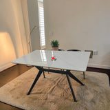 Nutristar Modern Marble Finish Dining Table with Angular Metal Legs