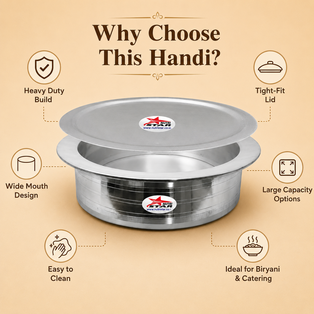 Biryani Handi with Lid, Cooking Handi for Hyderabadi Dum Biryani Heavy Gauge, Hotel Cookware, Biryani Handi with Collar.