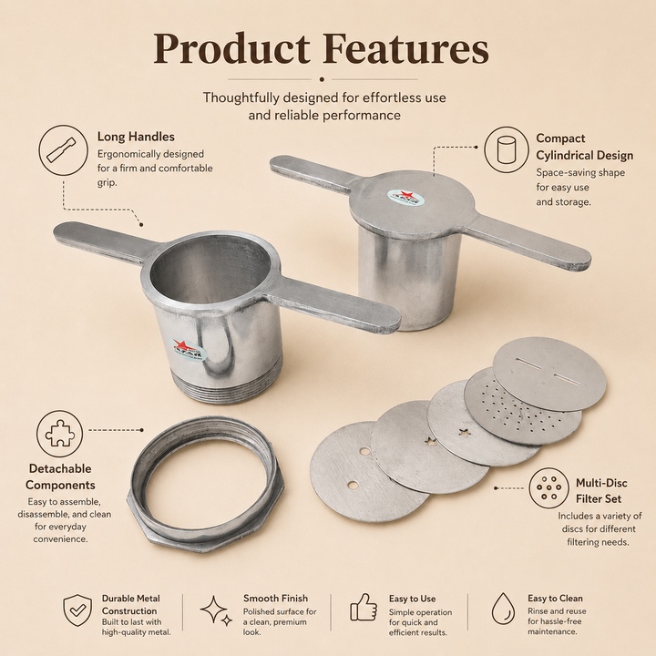Nutristar aluminium sev sancha and chakli maker with manual press, locking ring and interchangeable jali discs