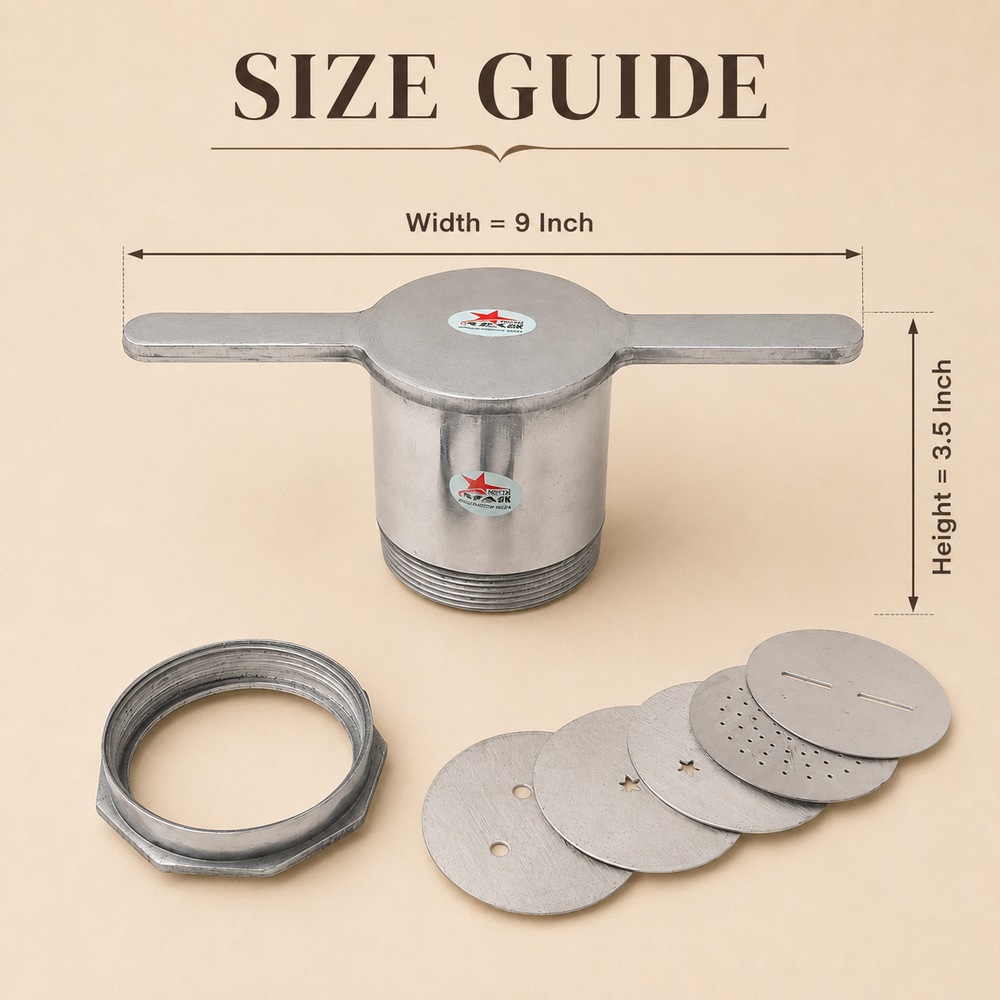 Nutristar aluminium sev sancha and chakli maker with manual press, locking ring and interchangeable jali discs