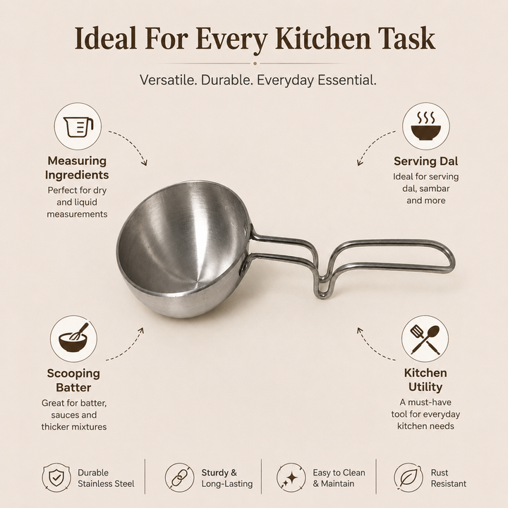 Nutristar aluminium tadka pan with deep bowl and long metal handle for Indian tempering
