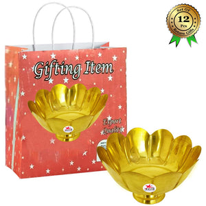 Brass Bowl Fruit Bowl, Lotus Design, Kamal Bowl, Colour Gold. (Set of 12)