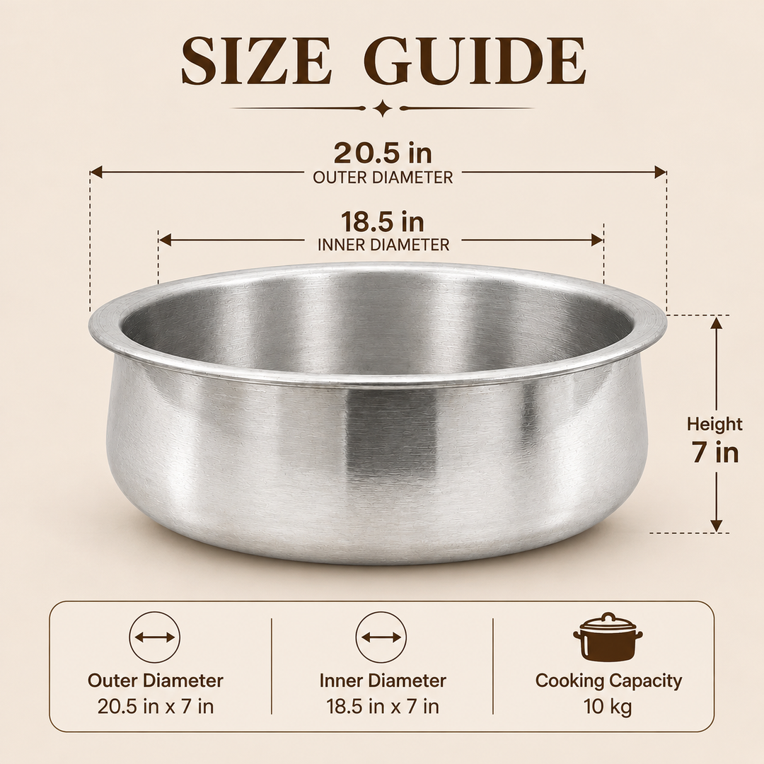 18.5 inch wide-mouth aluminium biryani handi for home dum biryani cooking