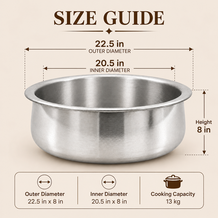 20.5 inch wide-mouth aluminium biryani handi for home dum biryani cooking